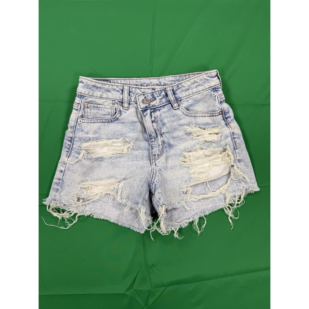 American Eagle Womens 0 Strigid High Rise Distressed Denim Shorts Light Wash